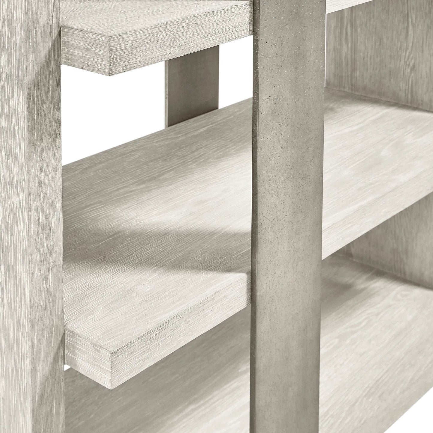 004 SI-2453331 | Closeup | Tempo Etagere by Bernhardt in larza, satin nickel. Made from oak, aluminum in a transitional style.