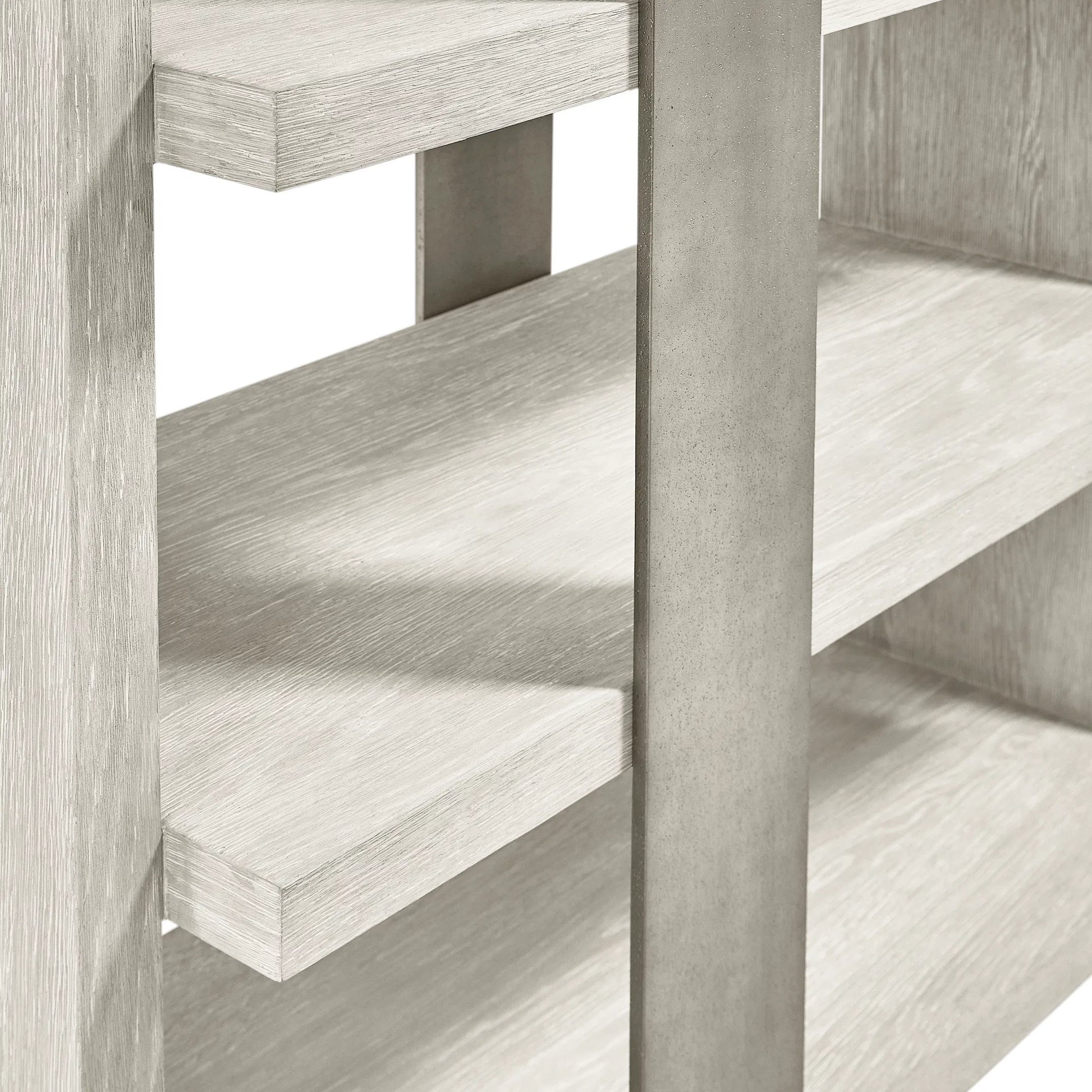 Tempo Etagere by Bernhardt in larza, satin nickel. Made from oak, aluminum in a transitional style.