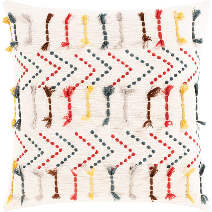 Minka Pillow - 26114 by Surya in red, yellow, deep teal, light gray, brown, ivory. Made from 100% cotton in a modern style.
