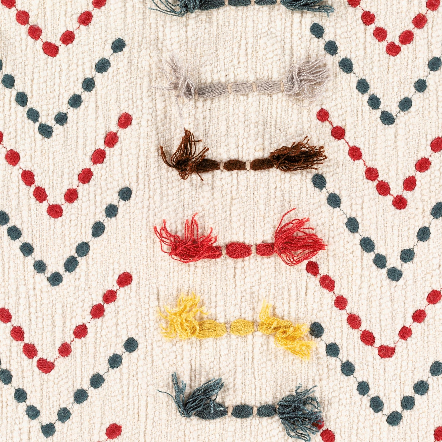002 SI-1905697,SI-1905698,SI-1905699,SI-1905700,SI-1905701,SI-1905702 | Closeup | Minka Pillow - 26114 by Surya in red, yellow, deep teal, light gray, brown, ivory. Made from 100% cotton in a modern style.