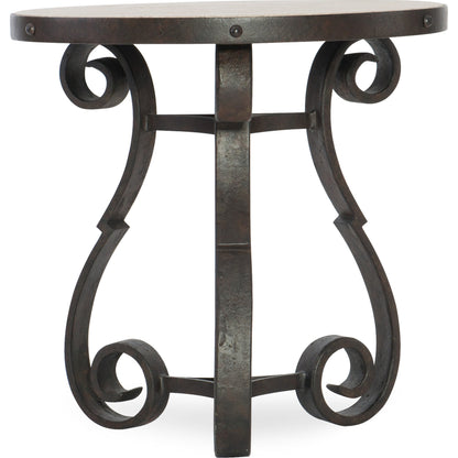 Luckenbach Metal & Stone End Table by Hooker Furniture in black. Made from cast iron, antique travertine in a traditional style.