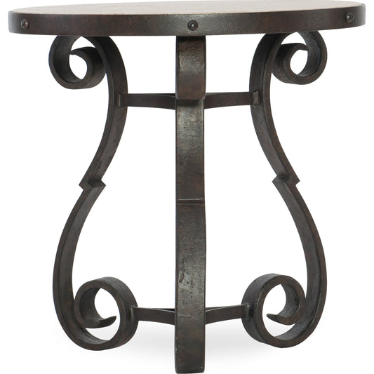 Luckenbach Metal & Stone End Table by Hooker Furniture in black. Made from cast iron, antique travertine in a unique style.
