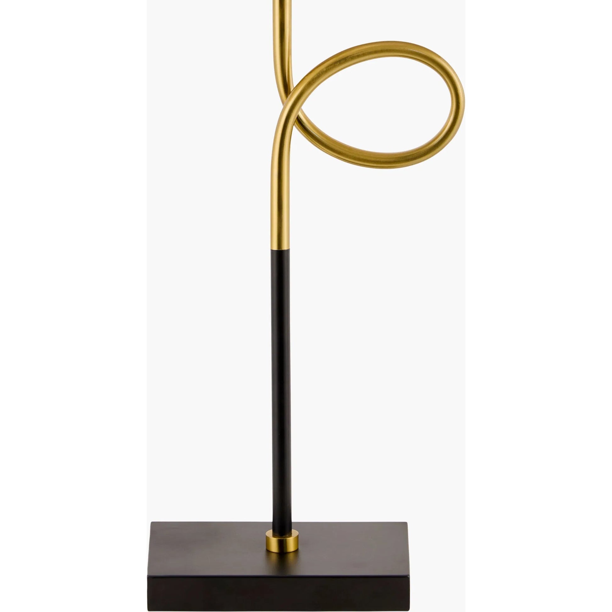 Manila Accent Table Lamp by Livabliss in body: black; base: black; shade (outside): beige; shade (inside): white; finial: metallic - brass; harp: metallic - nickel; cord: black and hand painted. Made from iron, linen, polyester i