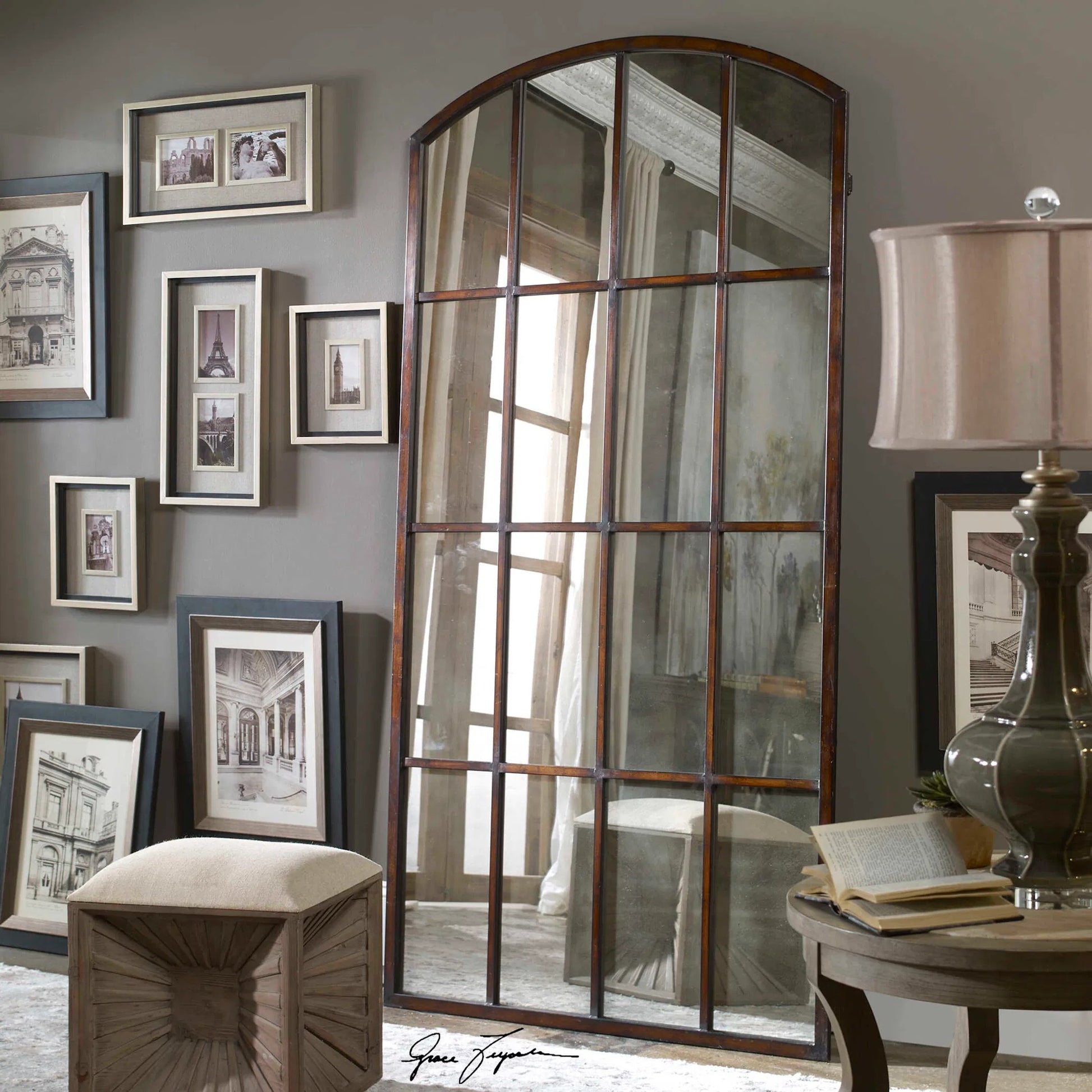 Amiel Antique Arch Mirror by Uttermost. Made from metal, glass, mdf in a cottage & farmhouse style.