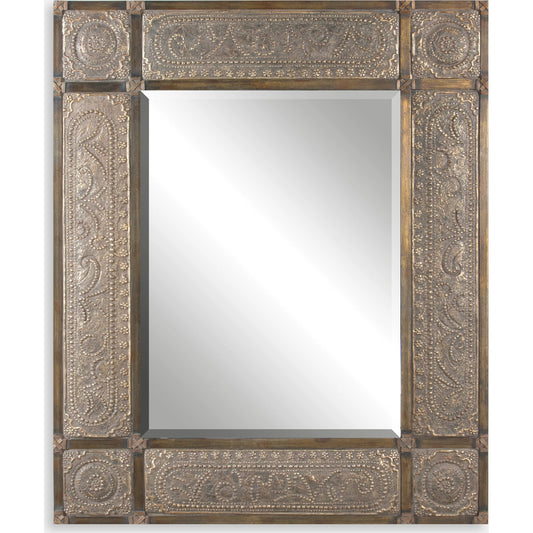 Harvest Serenity Mirror by Uttermost in gold. Made from metal, pu leather in a eclectic & global style.