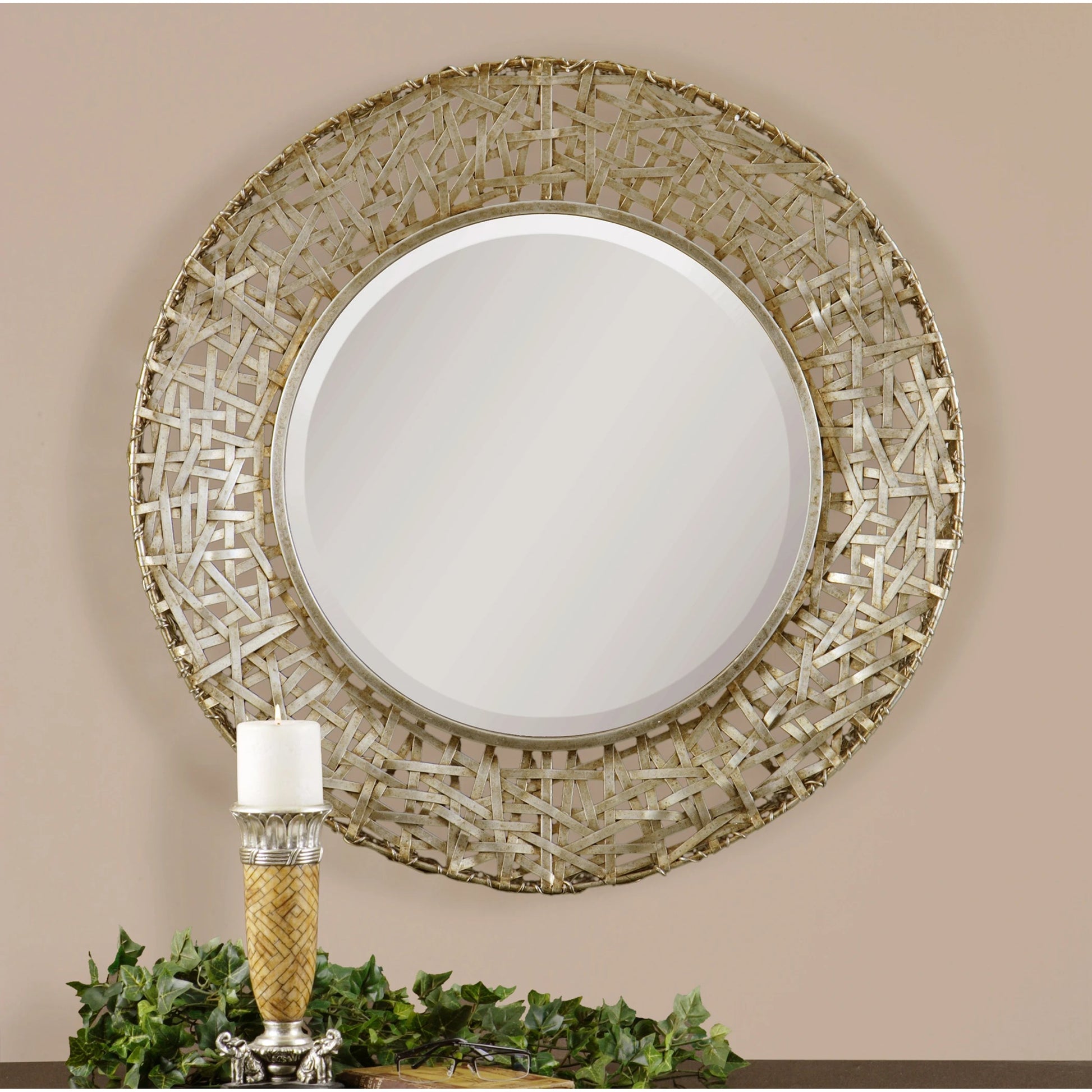 Alita Woven Metal Mirror by Uttermost in light. Made from glass, iron, mdf in a modern style.