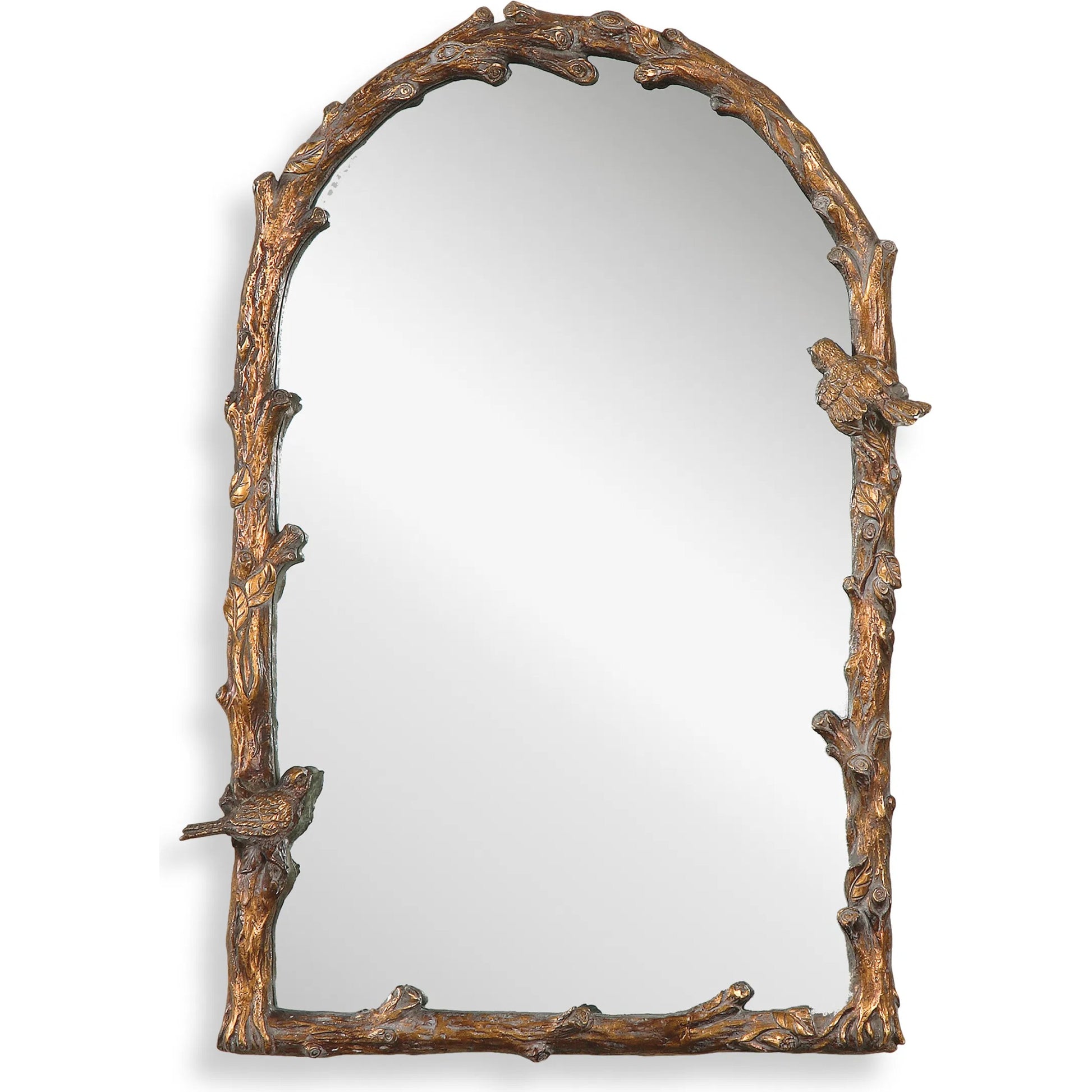 Paza Arch Mirror by Uttermost in gold. Made from metal, resin in a cottage & farmhouse style.