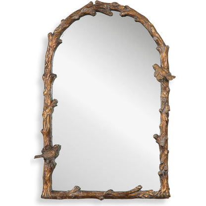 Paza Arch Mirror by Uttermost in gold. Made from metal, resin in a cottage & farmhouse style.
