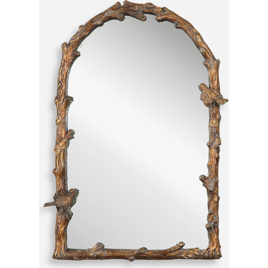 Paza Arch Mirror by Uttermost in gold. Made from metal, resin in a cottage & farmhouse style.