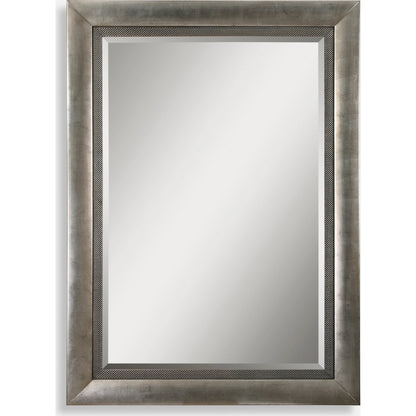 Gilford Mirror by Uttermost in silver. Made from wood in a transitional style.