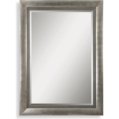 Gilford Mirror by Uttermost in silver. Made from wood in a transitional style.