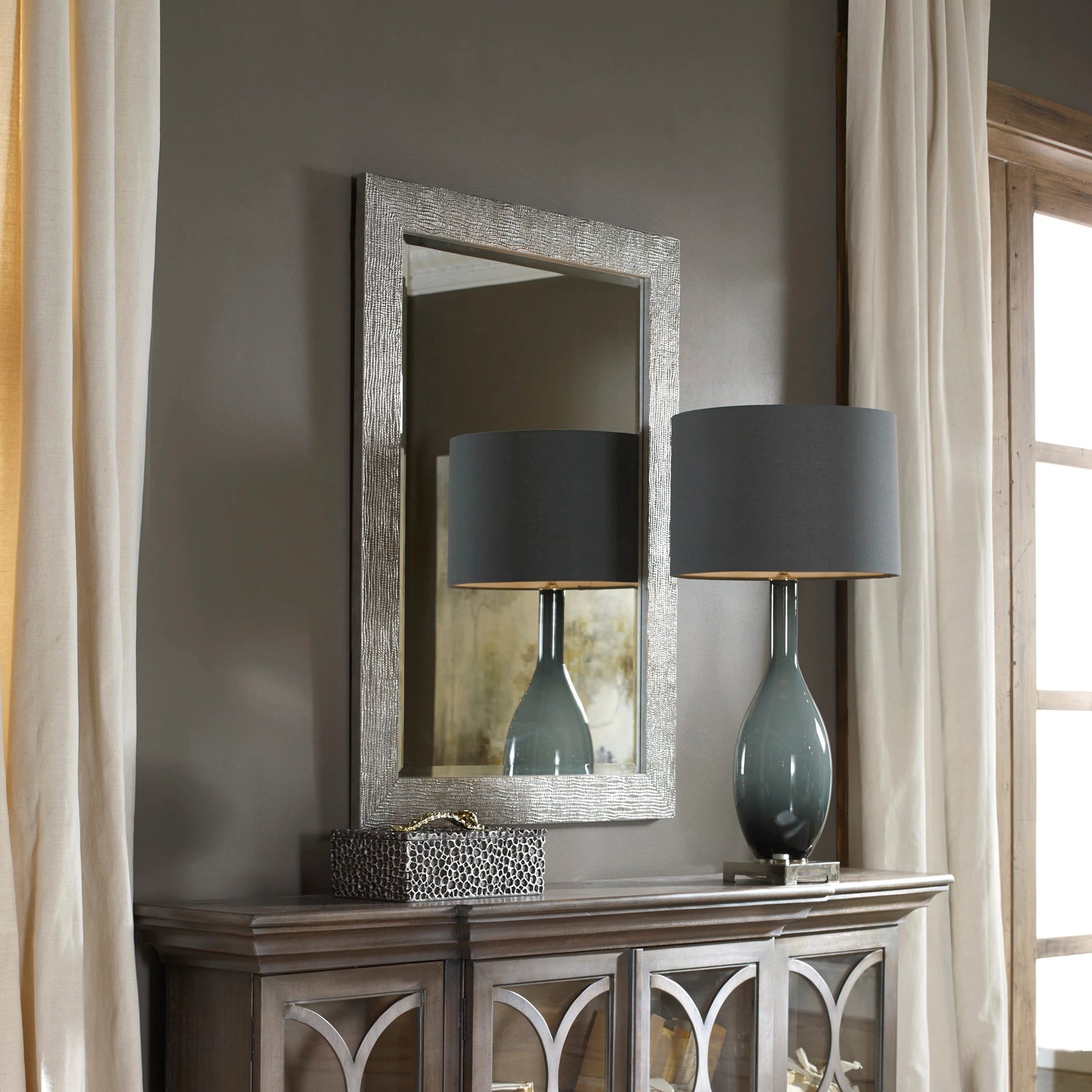 Tarek Mirror by Uttermost in silver. Made from mdf in a modern style.