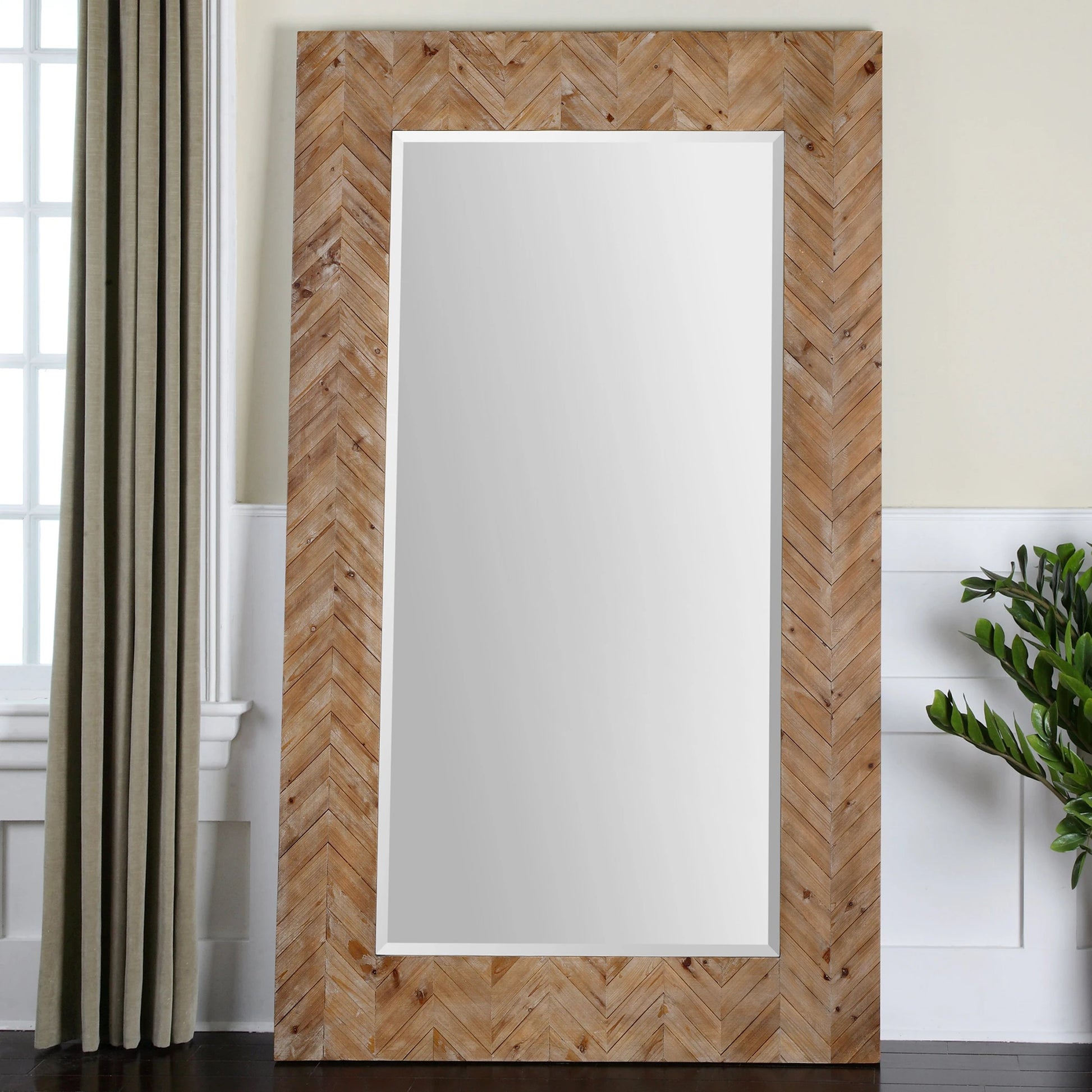 Demetria Oversized Wooden Mirror by Uttermost. Made from fir, mdf, glass in a cottage & farmhouse style.