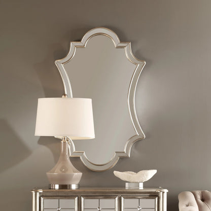 Elara Wall Mirror by Uttermost in silver. Made from pu leather, mdf, glass in a transitional style.