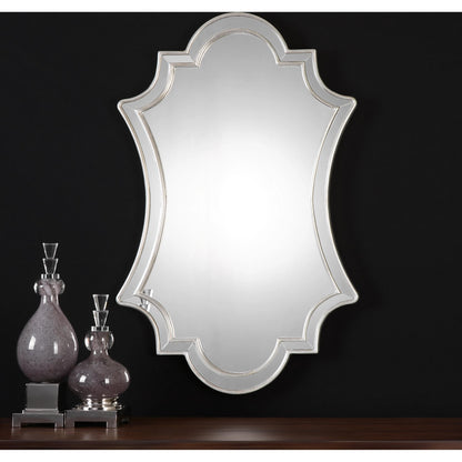 Elara Wall Mirror by Uttermost in silver. Made from pu leather, mdf, glass in a transitional style.