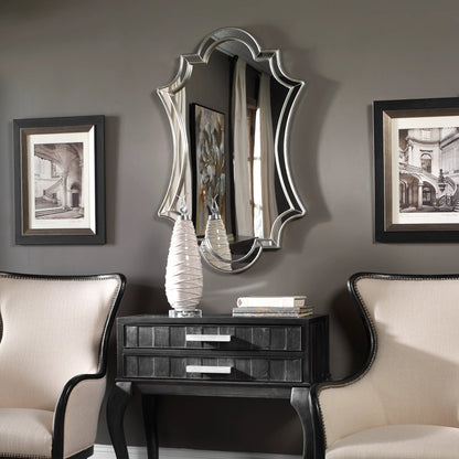 Elara Wall Mirror by Uttermost in silver. Made from pu leather, mdf, glass in a transitional style.