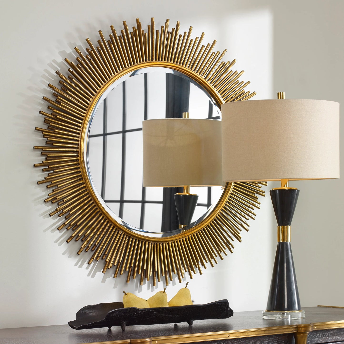 002 S-251759 | Lifestyle | Marlo Mirror by Uttermost in gold. Made from iron, mirror, mdf in a modern style.
