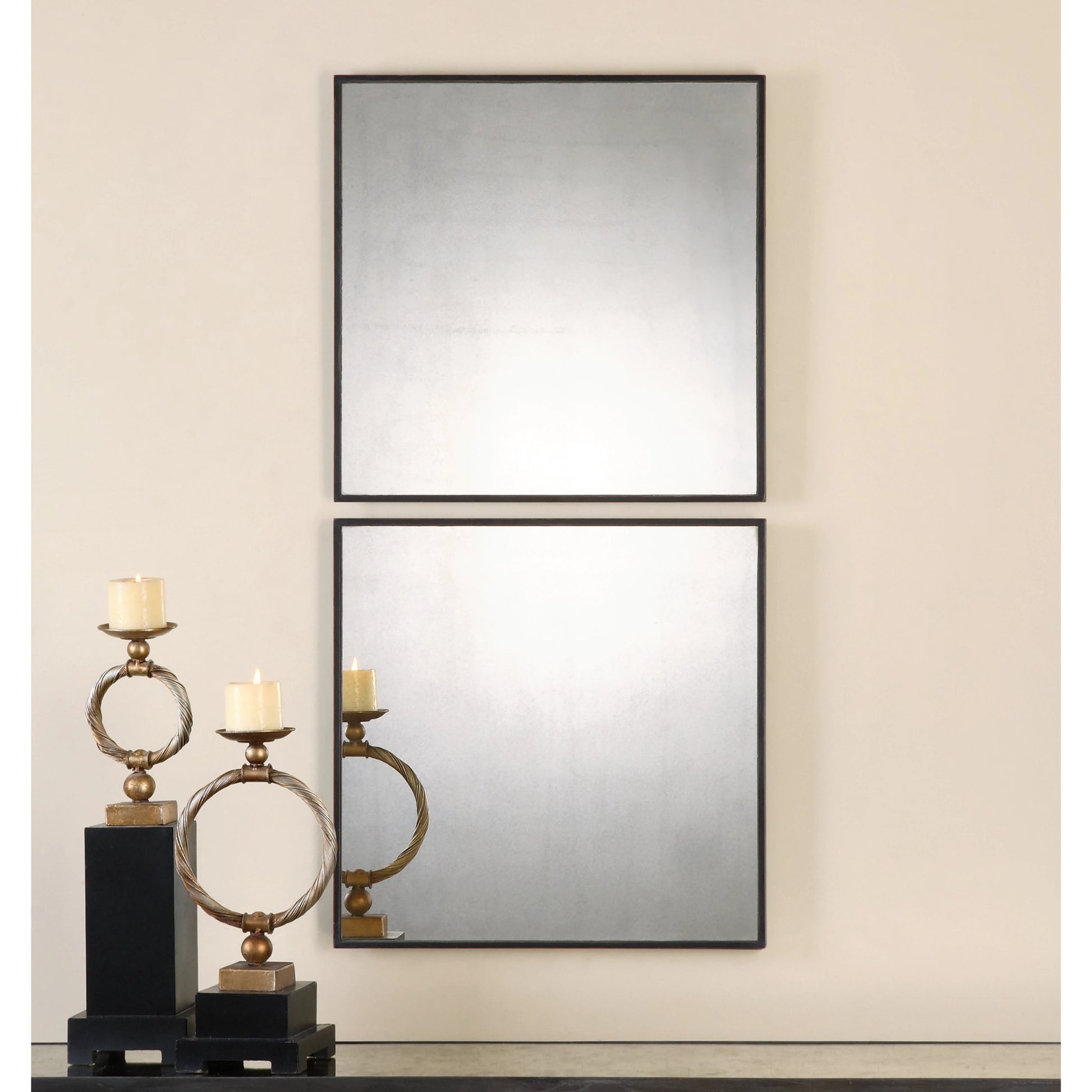 Matty Antiqued Square Mirrors (Set of 2) by Uttermost. Made from mdf in a modern style.