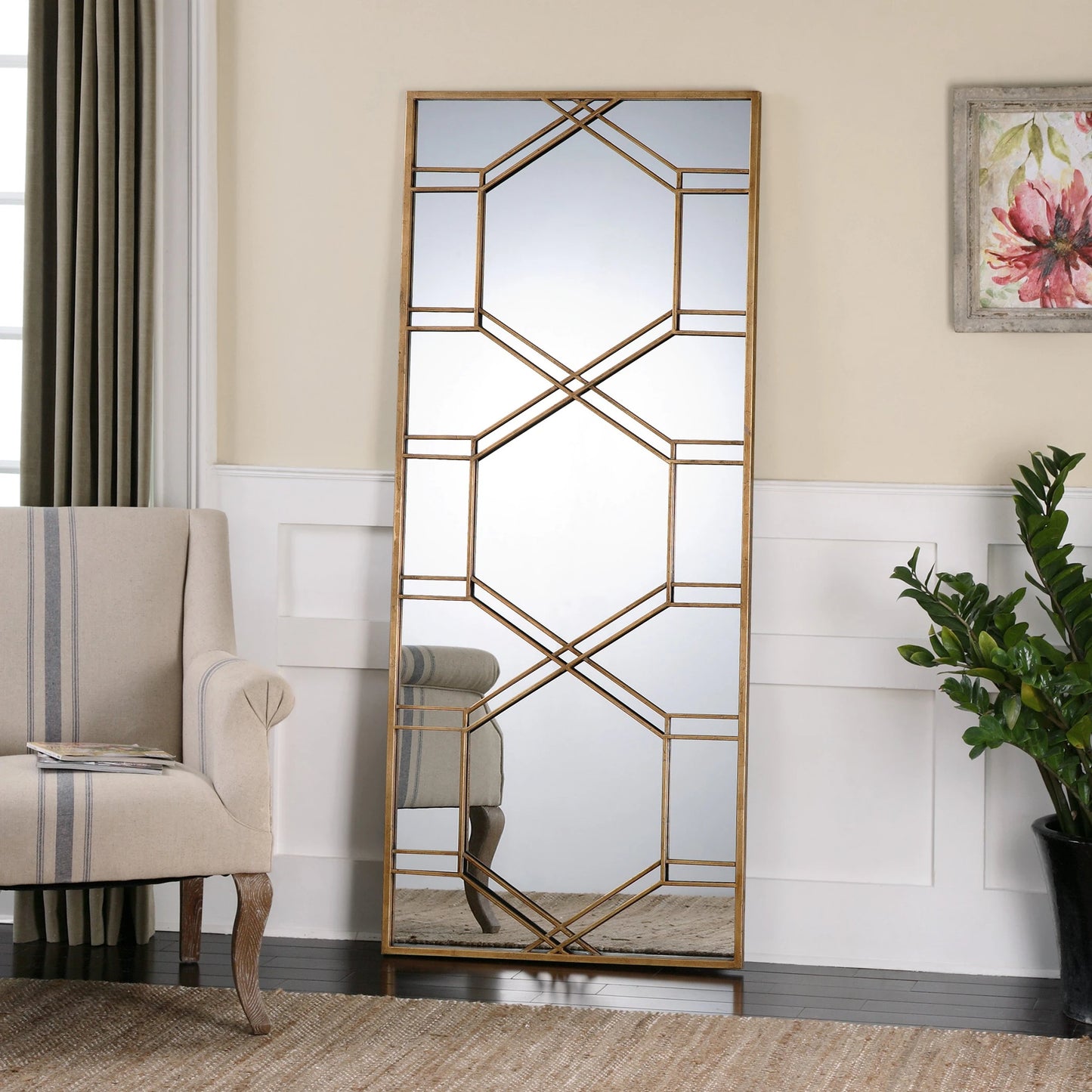 014 S-252114 | Lifestyle | Kennis Leaner Mirror by Uttermost in gold. Made from metal, mirror, mdf in a transitional style.