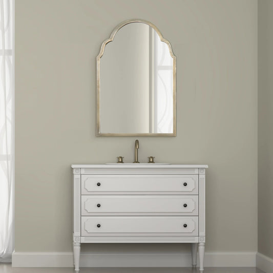 Brayden Arched Mirror by Uttermost in silver. Made from metal in a traditional style.