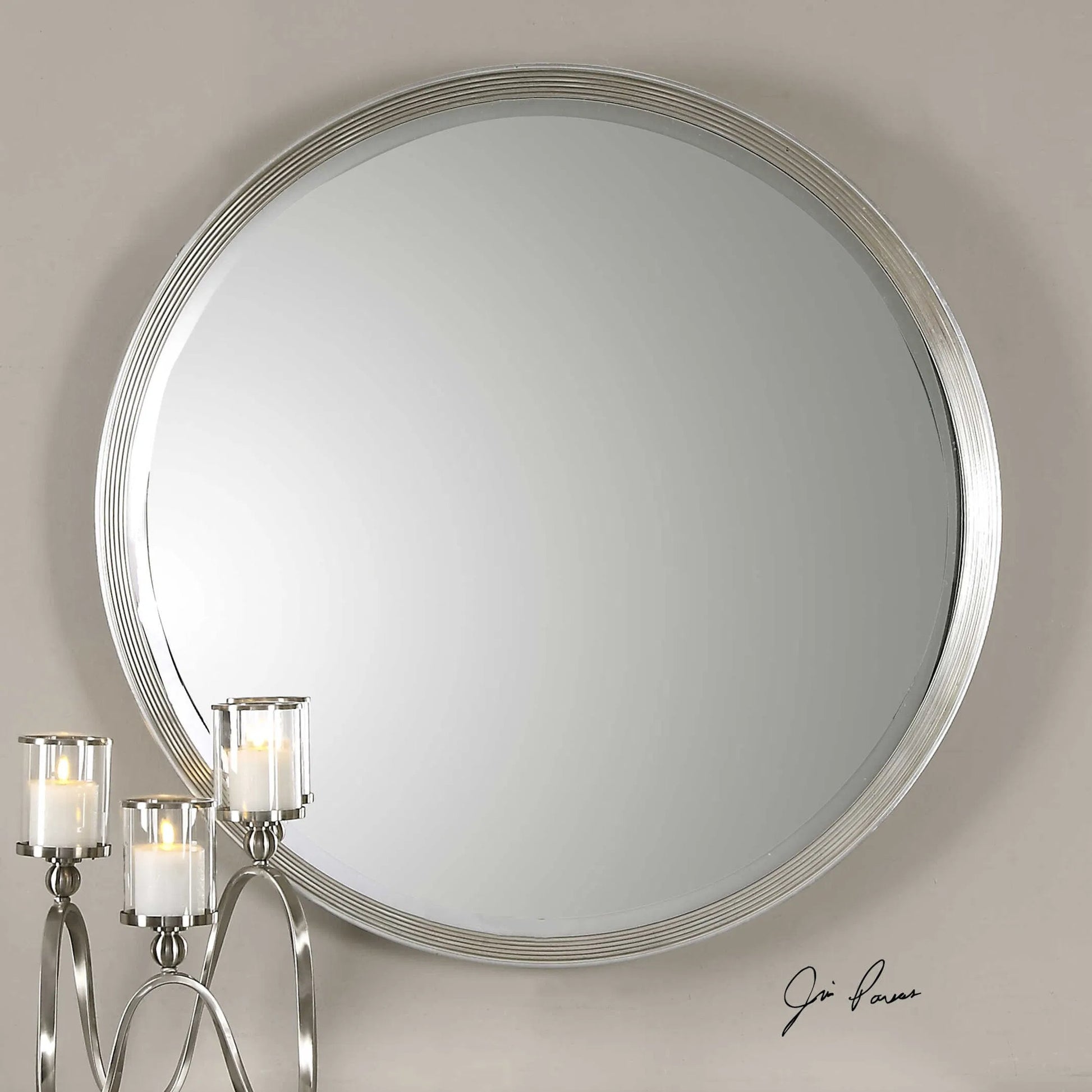 Serenza Mirror by Uttermost in silver. Made from pu leather, mdf, glass in a modern style.