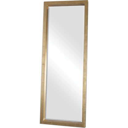 Edmonton Gold Leaner Mirror by Uttermost in gold. Made from pine in a modern style.