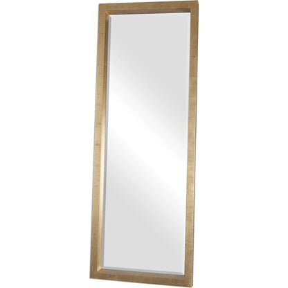 Edmonton Gold Leaner Mirror by Uttermost in gold. Made from pine in a modern style.