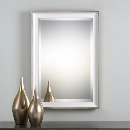 Lahvahn White Silver Mirror by Uttermost in silver. Made from fir in a modern style.