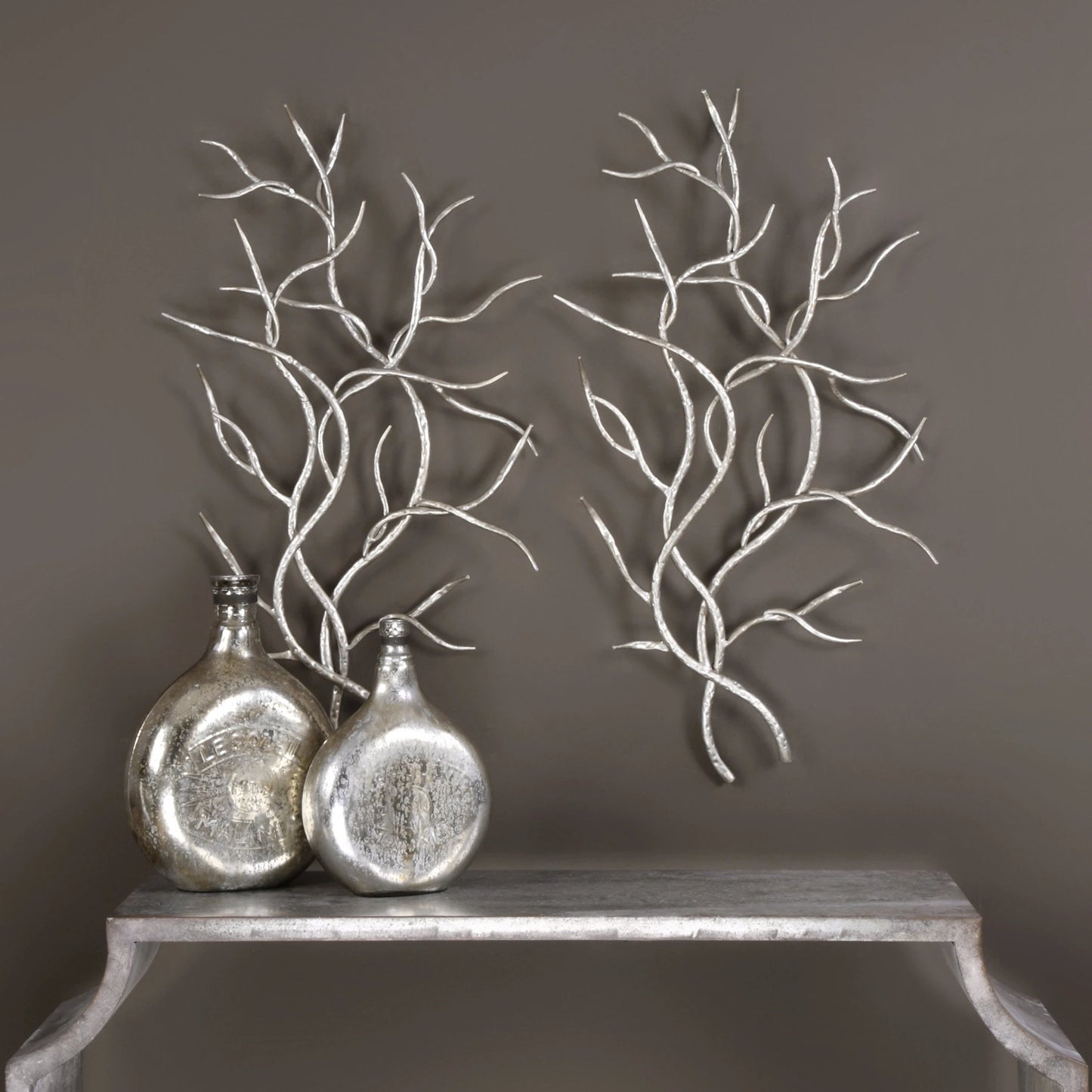 006 S-251588 | Lifestyle | Silver Branches Wall Art (Set of 2) by Uttermost in multi and silver. Made from iron in a modern style.