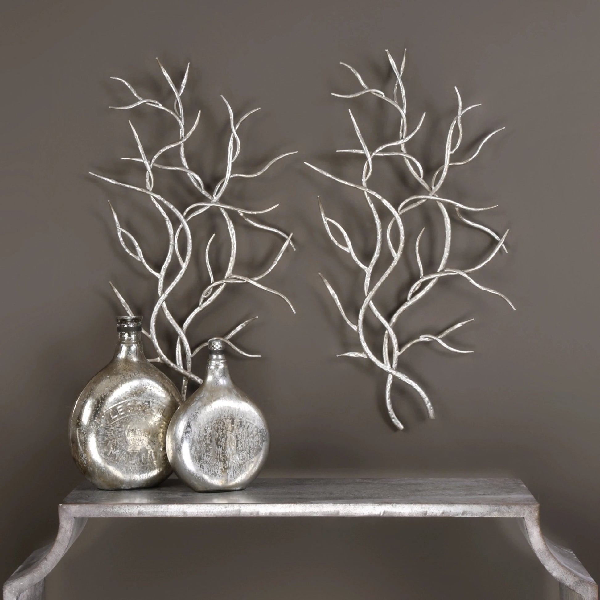 Silver Branches Wall Art (Set of 2) by Uttermost in multi and silver. Made from iron in a modern style.