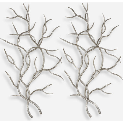Silver Branches Wall Art (Set of 2) by Uttermost in multi and silver. Made from iron in a modern style.