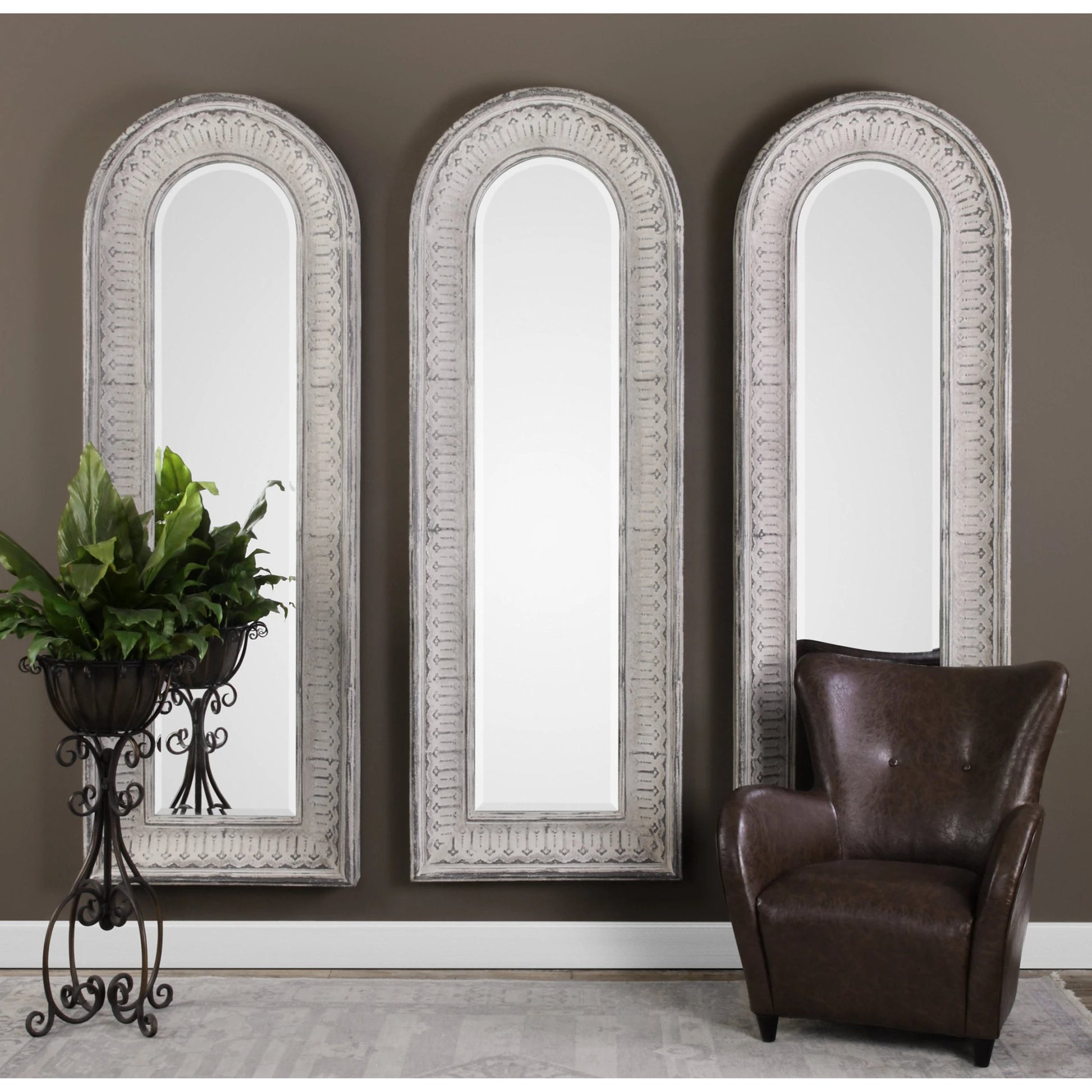 Argenton Arch Mirror by Uttermost in gray. Made from glass, iron, mdf in a cottage & farmhouse style.