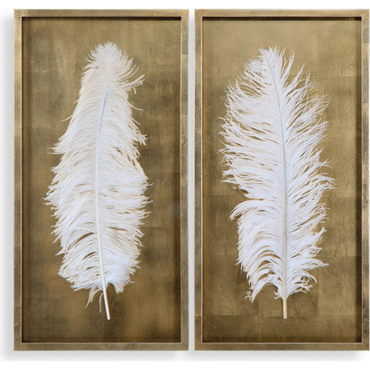 White Feathers Shadow Box (Set of 2) by Uttermost in gold. Made from pine in a modern style.