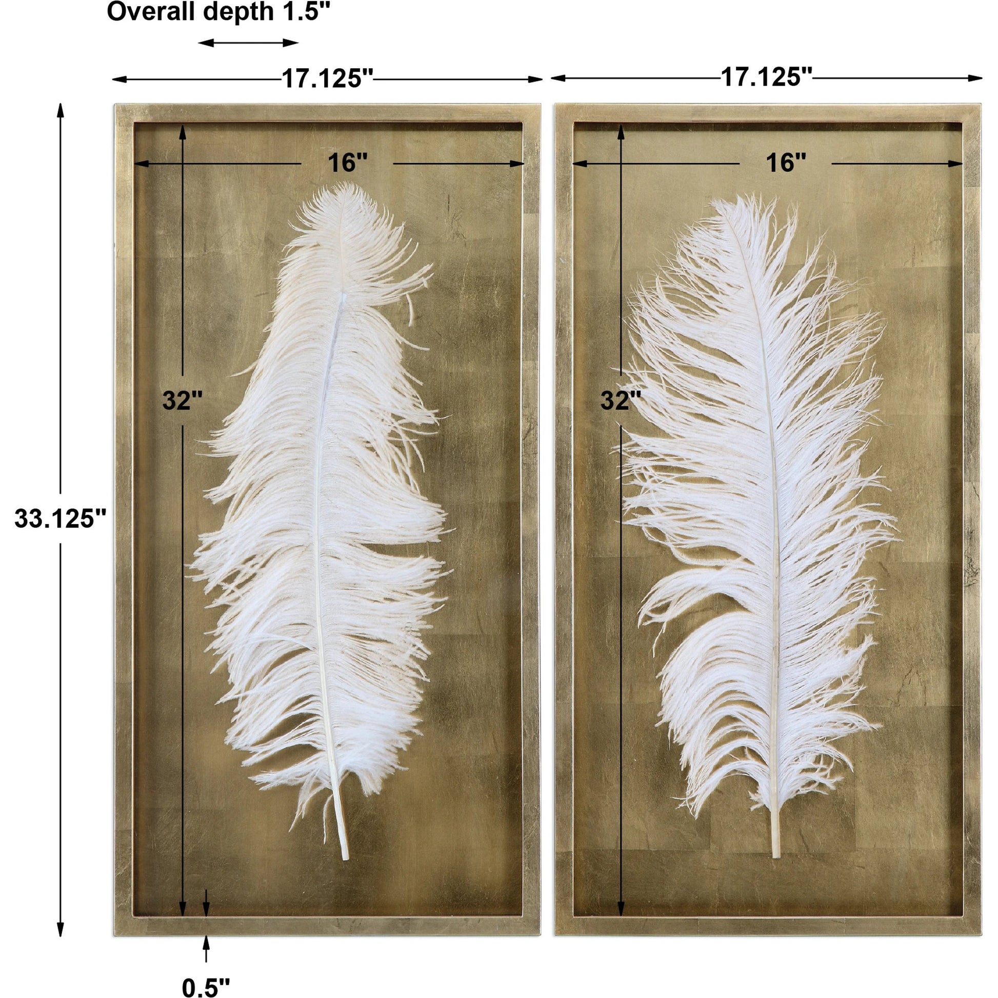 White Feathers Shadow Box (Set of 2) by Uttermost in gold. Made from pine in a modern style.