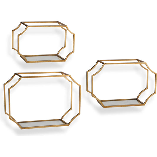 Lindee Wall Shelves (Set of 3) by Uttermost in gold. Made from metal, glass in a transitional style.
