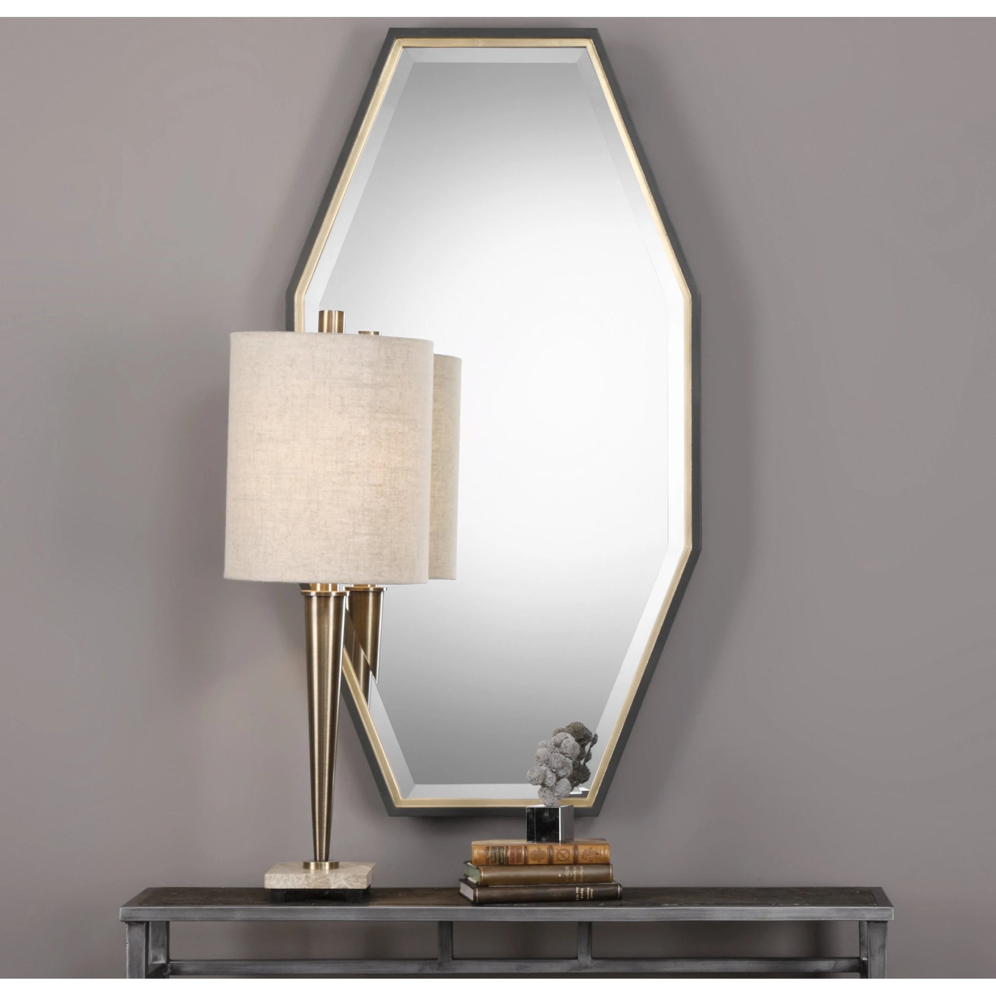 Savion Gold Octagon Mirror by Uttermost in gold. Made from pine, mdf, glass in a modern style.