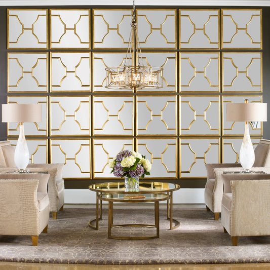 Misa Mirrors by Uttermost in gold. Made from iron, mdf, mirror in a transitional style.