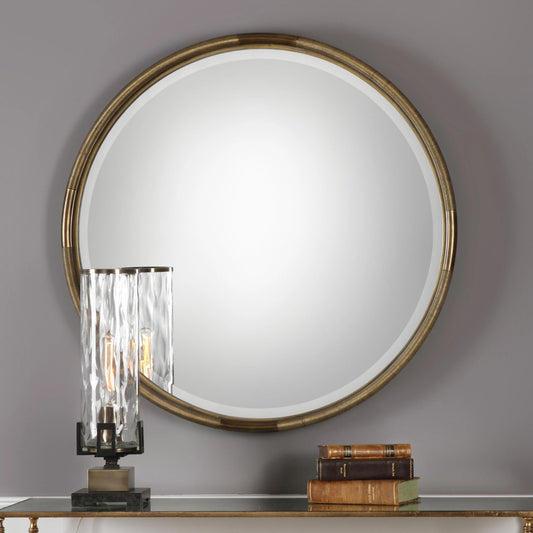 Finnick Iron Coil Round Mirror by Uttermost in iron. Made from metal, glass, mdf in a modern style.