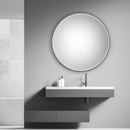 Stefania Beaded Round Mirror by Uttermost. Made from mirror, mdf, iron in a modern style.