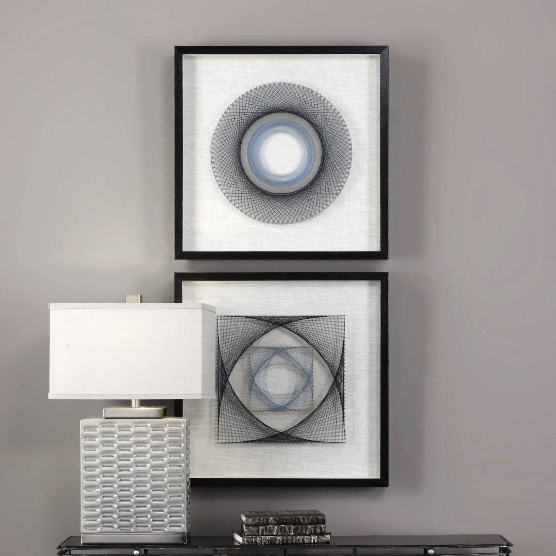 String Duet Geometric Art (Set of 2) by Uttermost in multi. Made from thread, pine, glass, fabric in a modern style.
