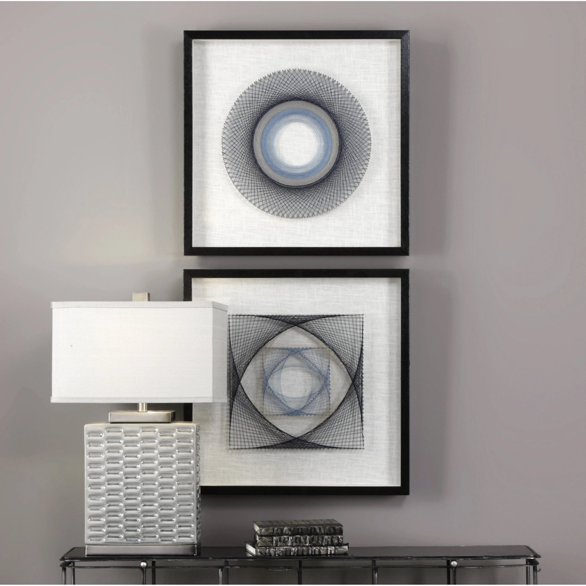 String Duet Geometric Art (Set of 2) by Uttermost in multi. Made from thread, pine, glass, fabric in a modern style.