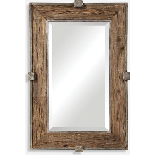 Siringo Weathered Wood Mirror by Uttermost. Made from iron, mdf, mirror, fir wood in a rustic style.