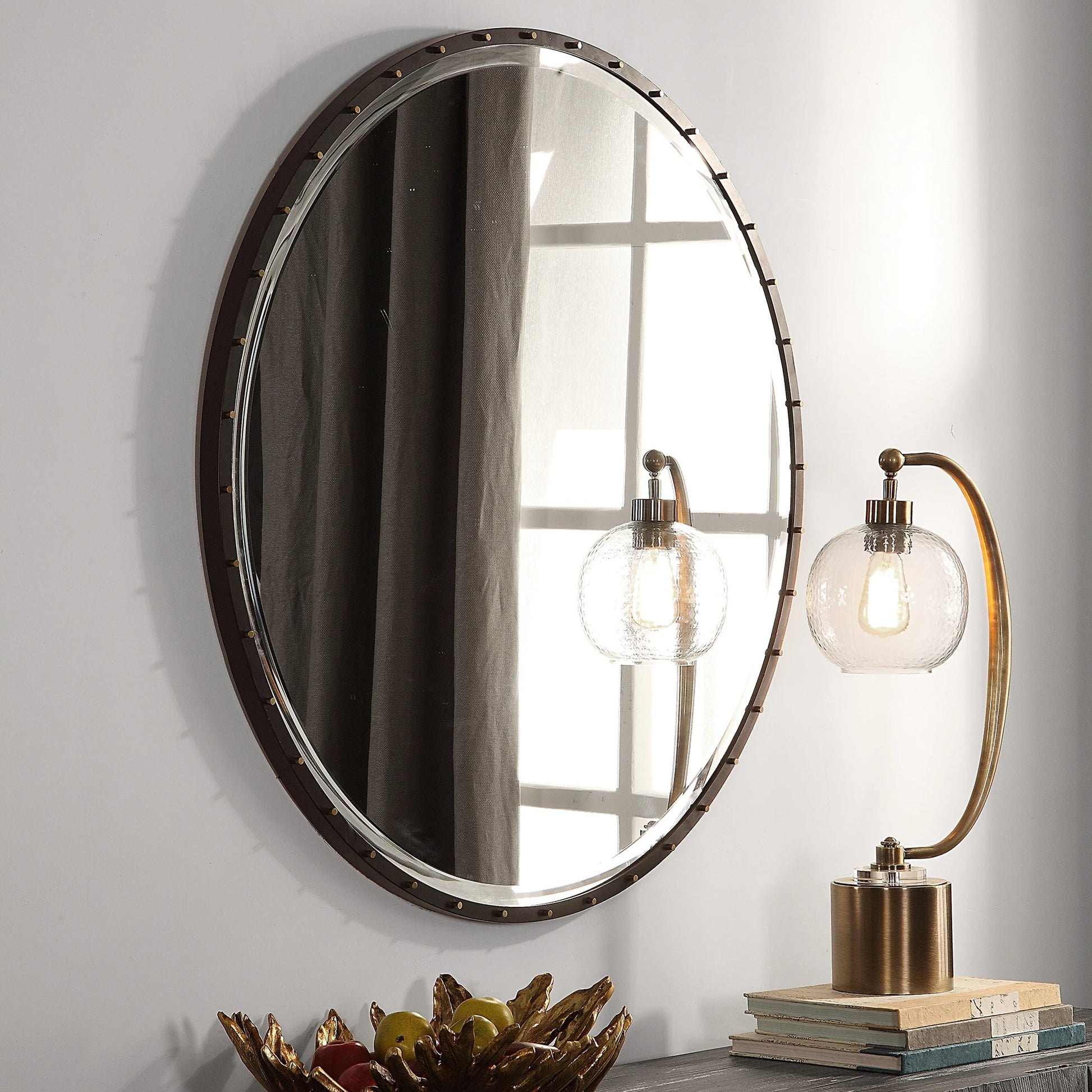 Benedo Round Mirror by Uttermost. Made from metal, mirror in a modern style.