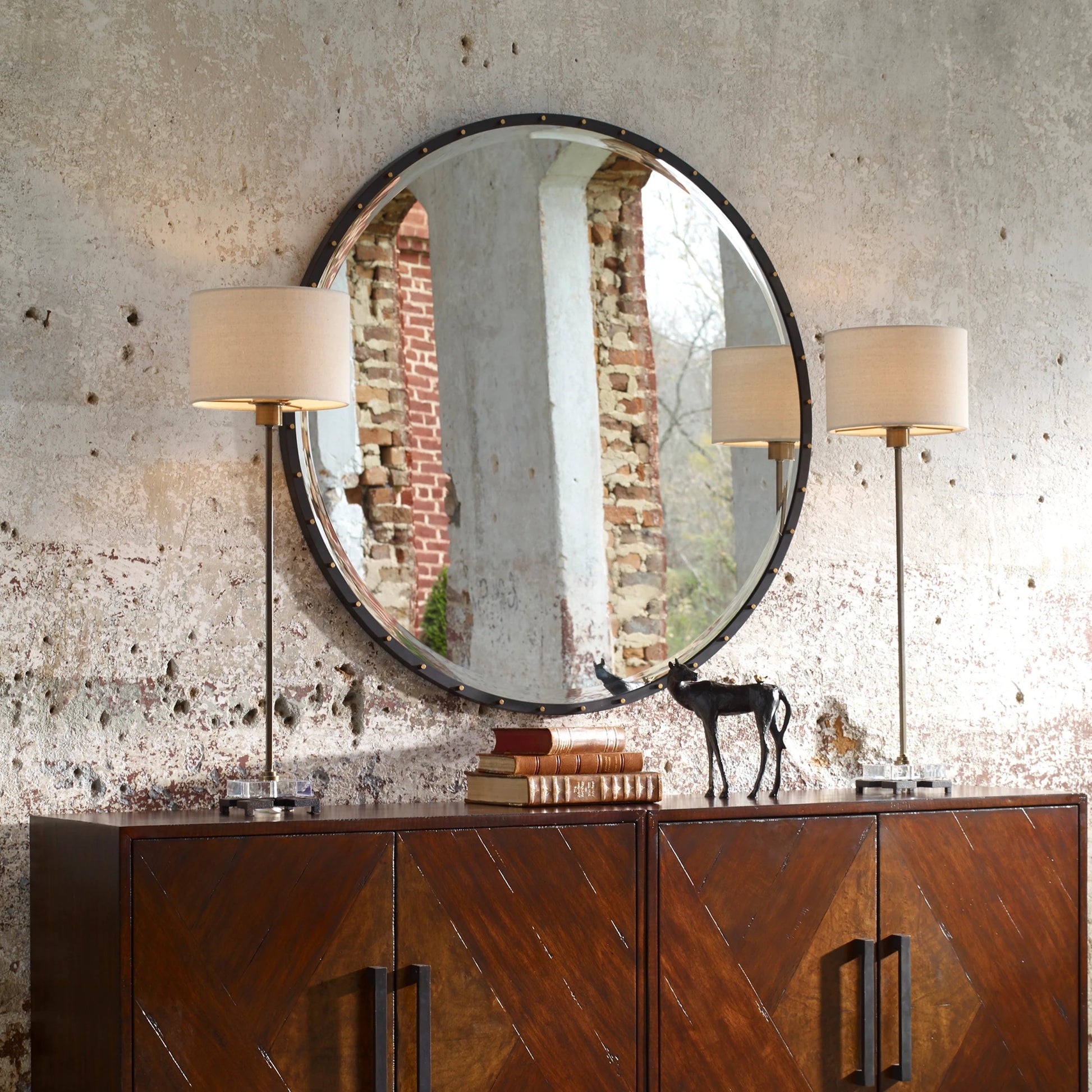 Benedo Round Mirror by Uttermost. Made from metal, mirror in a modern style.