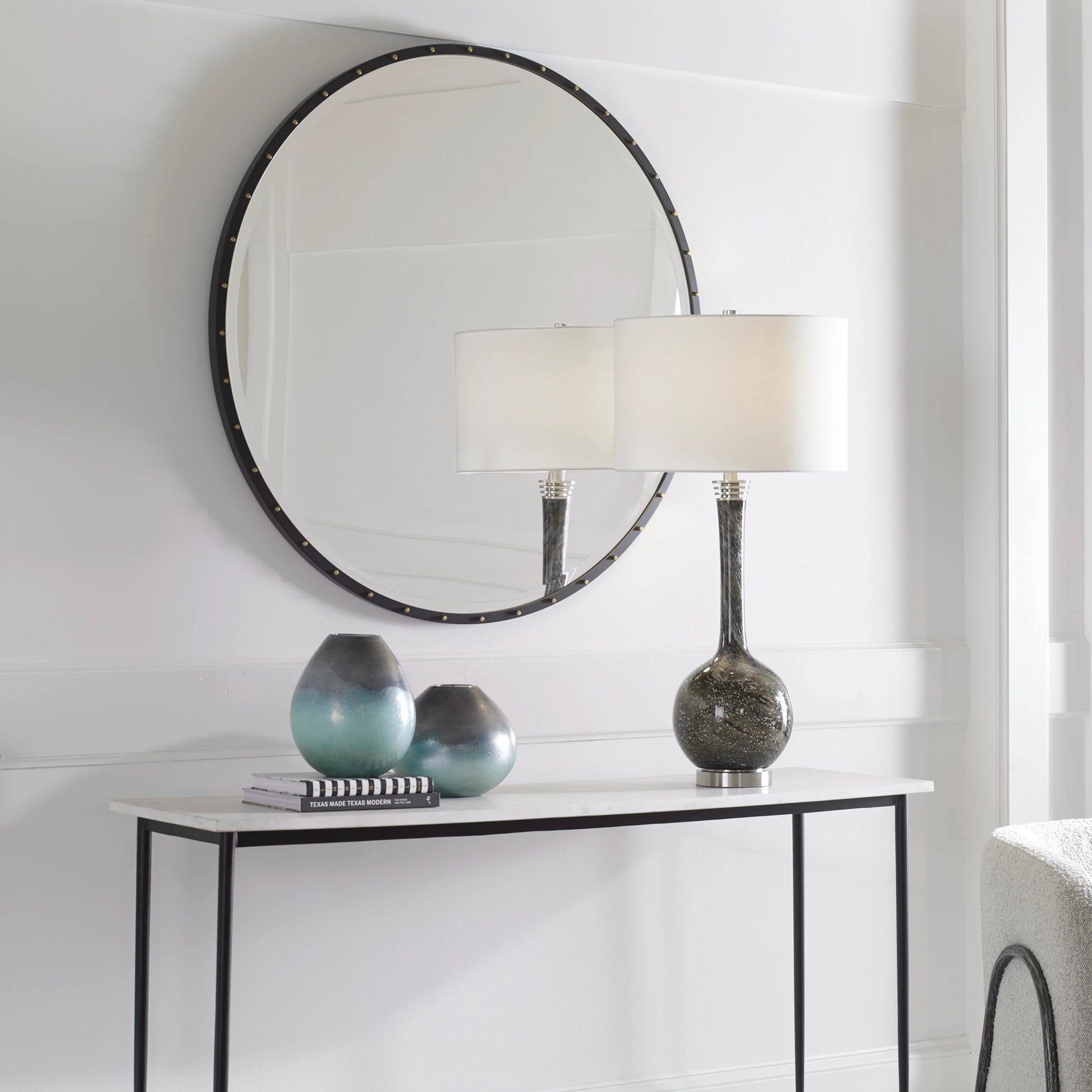 Benedo Round Mirror by Uttermost. Made from metal, mirror in a modern style.