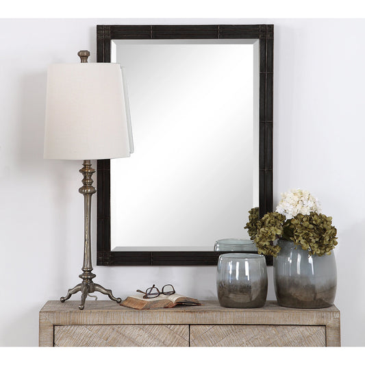 Gower Aged Black Vanity Mirror by Uttermost in black. Made from iron, mdf, mirror in a traditional style.