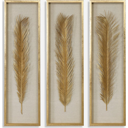 Palma Gold Leaf Shadow Box by Uttermost in gold. Made from mdf, glass, plastic, linen in a modern style.