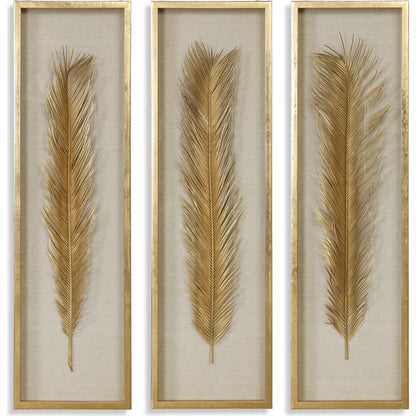 Palma Gold Leaf Shadow Box by Uttermost in gold. Made from mdf, glass, plastic, linen in a modern style.