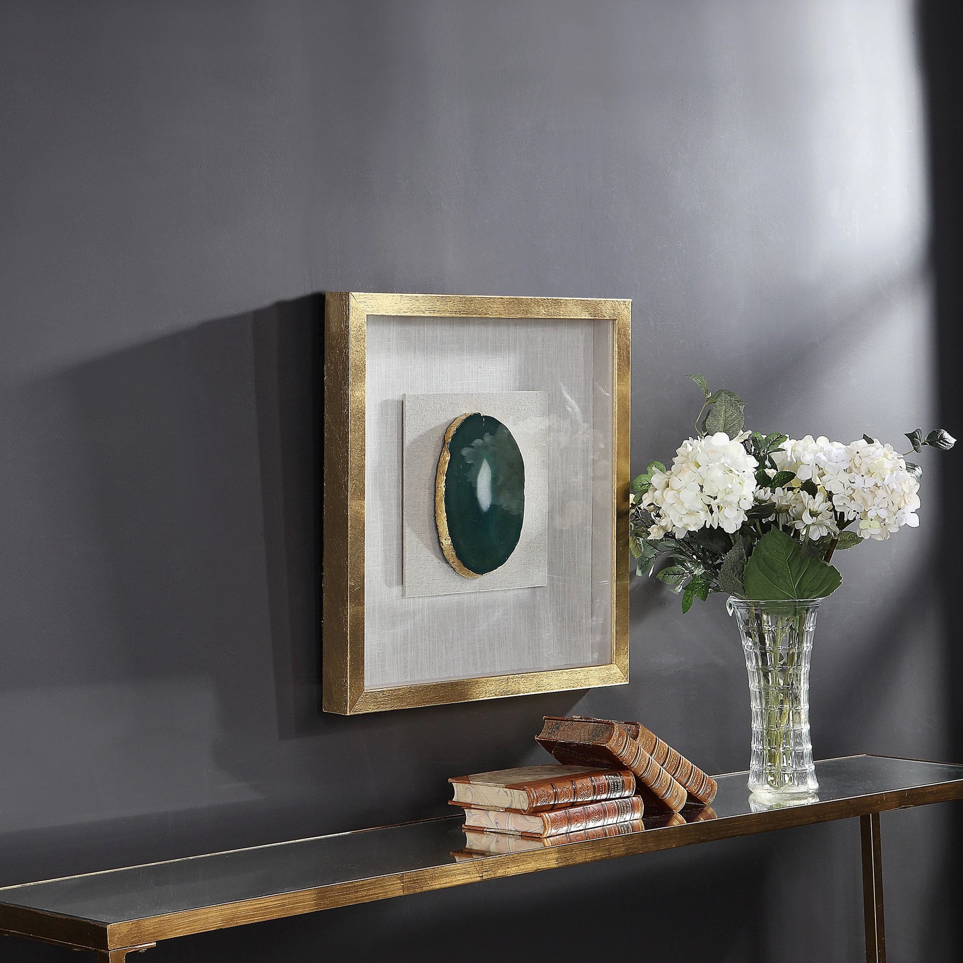 Keeva Agate Stone Shadow Box by Uttermost. Made from pine, agate, glass, mdf, linen in a eclectic & global style.
