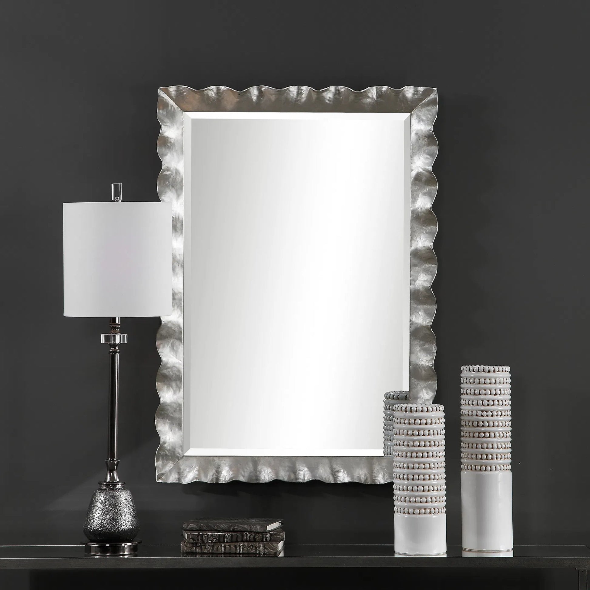 Haya Vanity Mirror by Uttermost in silver. Made from mirror, iron, mdf in a transitional style.